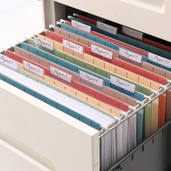 SUNEE Hanging File Folders, 50 Pack Letter Size Hanging File Folders with 1/5-cut Tabs, Stay Organized for Your Home and Office Bulk File, Documents and Paper,5 Retro Colors