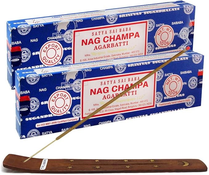 TRUMIRI Incense Stick Holder Bundle with Satya Sai Baba Nagchampa 100g Incense Sticks - Pack of 2 (Approx 200 Sticks)