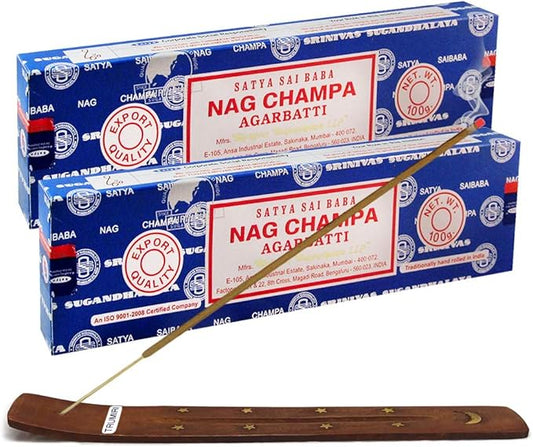 TRUMIRI Incense Stick Holder Bundle with Satya Sai Baba Nagchampa 100g Incense Sticks - Pack of 2 (Approx 200 Sticks)