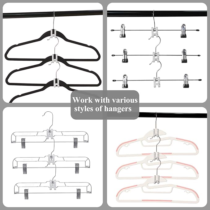 Clothes Hanger Connector Hooks, Outfit Hangers, Hanger Extender Clips, Cascading Hanger Hooks, Velvet Huggable Hangers Accessory, Heavy Duty Space Saving for Closet 60 Pack (White)