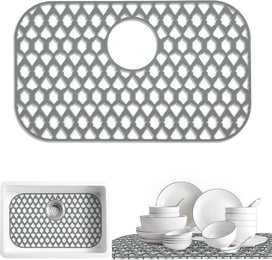 Sink Protectors for Kitchen Sink, Kitchen Sink Accessory - Silicone Mats Grid for Stainless Steel Strainer Bottom of Farmhouse Porcelain sinks (22”x13”, Rear Drain)