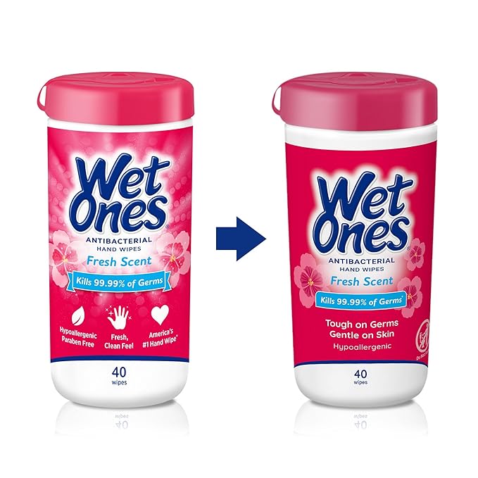 Wet Ones Antibacterial Hand Wipes, Fresh Scent, Packaging May Vary, White, 40 Count