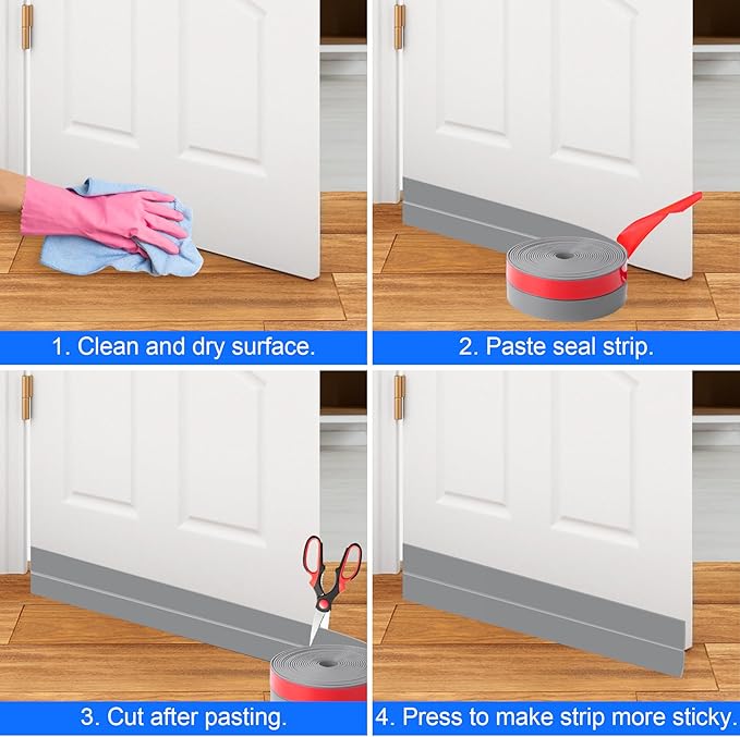 ToLanbbt Weather Stripping Silicone Door Seal Strip 1 in x 20 ft Door Draft Stopper Self Adhesive Door Draft Tape, Side & Bottom Gaps Insulation Strip for Glass Shower Door Sliding Door Window, Gray