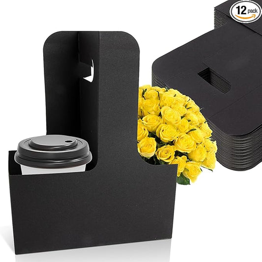 MAQIHAN 2 Cup Drink Carrier with Handle - 12Pcs Disposable Paper Coffee Cup Holder, Portable Drink Caddy Cup Carriers, Sturdy Cup Carrier for Drink Delivery Accessories for Hot/Cold Drinks (Black