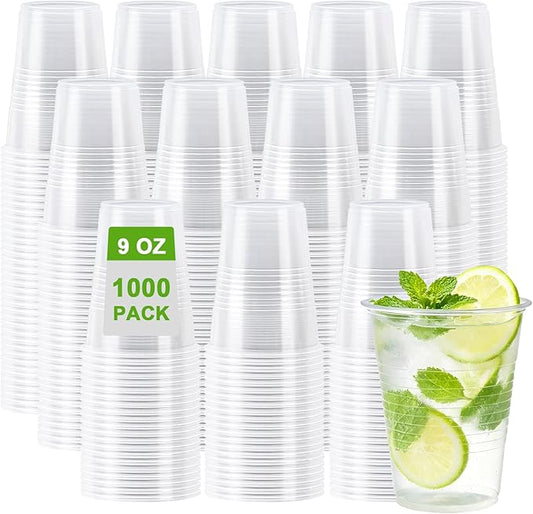 Lamosi 1000 Pack 9 oz Clear Plastic Cups, Plastic Disposable Cups, Cold Drinking Water cups for Party, Wedding, Travel, BBQ, Picnic, Event