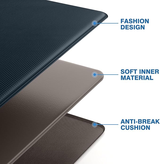 StepRite Kitchen Mats, 2PCS Kitchen Rugs, Cushioned Anti Fatigue Kitchen Mats for Floor, Non-Slip Standing Desk Mat, Waterproof Kitchen Rug Set for Floor, Office, 17.3"x30"+17.3"x59", Dark Charcoal