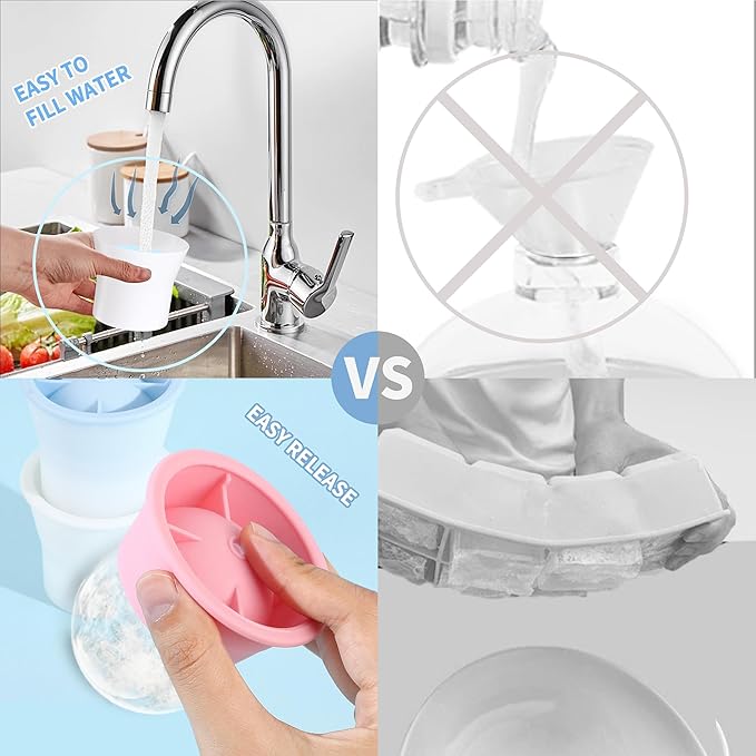 (Upgrade) Ice Molds 6 PCS, Silicone Sphere Ice Mold Maker, Stackable Easy Release Circle Ice Cube Mold with Lids, Spherical Ice Makers with Lids for Whiskey, Cocktails, Bourbon, and Drinks