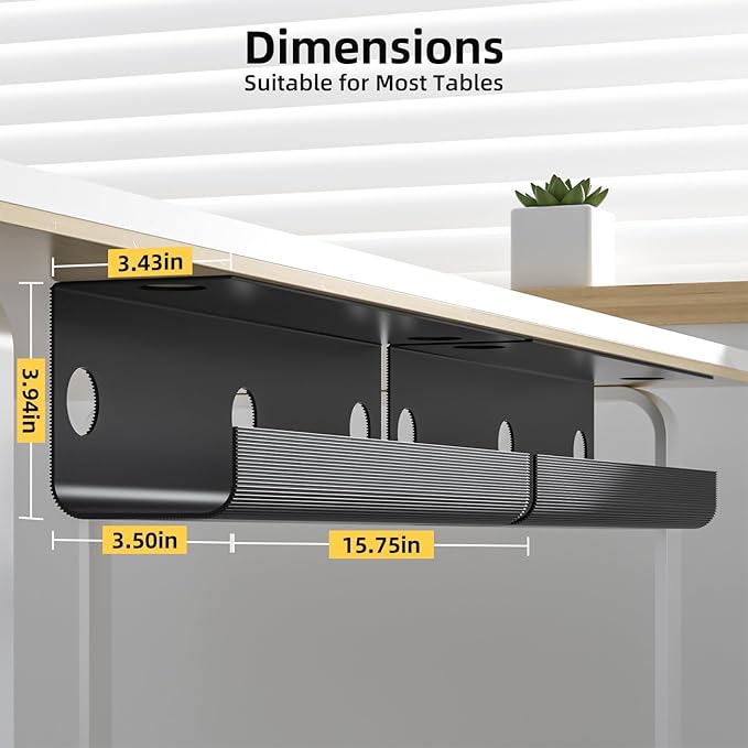 Yecaye 2 Pack Cable Management Under Desk, 31.5 in Under Desk Cable Management Tray, Cord Hider, Cord Organizer, No Screw Wire Management for Office and Home, Black