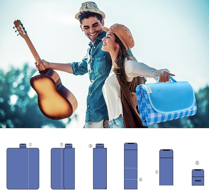 Beach Blanket Waterproof Sandproof Extra Large Beach Mat Sand Free Picnic Blanket Waterproof Foldable Large Outdoor Blanket with Carrying Strap for Grass, Sand, Camping, Hiking, Travel, Festival