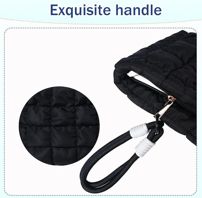 Puffy Quilted Makeup Bag Cosmetic Bag Equipped with a Detachable Handle Cute Zipper Pouch for Storage Clutch for Women (Black)