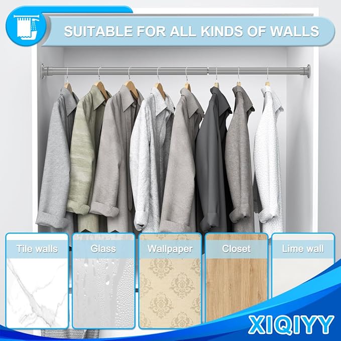 XQIYY Small Shower Curtain Rod 18 to 32 Inches Short Tension Curtain Rod Adjustable Spring Tension Rod for Closet,Doorway,Windows Grey