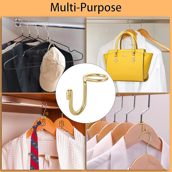 Sumnacon Gold Metal Hanger Extender Hooks - 30 Pcs Mini Cascading Hooks for Velvet & Wooden Hangers, Hat Bag