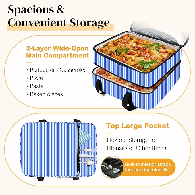 Coobiiya Insulated Casserole Carrier – Portable Tote for Hot or Cold Food, Warmer & Cooler Bag Lunch Bag, Fits 9" x 13" Baking Dish, Ideal for Potluck Parties