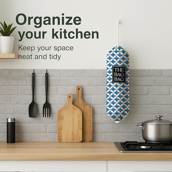 The Bag Bag Grocery Bags Holder, Rustic Organizer For Shopping Sack, Wall Mount Grocery Sack Storage Container Dispenser, Reusable Hanging Plastic Sacks Dispenser, Gift for Female Family and Friends