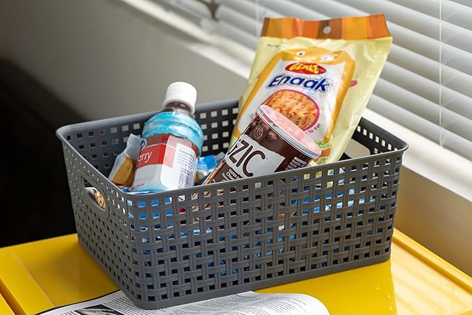 Eslite Plastic Storage Baskets for Organizing, 11"x8.5"x4.7", Pack of 4 (Grey)