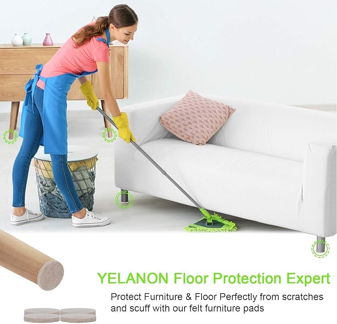 Yelanon Felt Furniture Pads for Hardwood Floors - 80 Pcs Premium Felt Pads for Chair Legs, Floor Protectors for Furniture, Brown & Beige