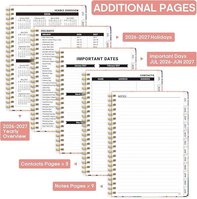Academic Planner 2026-2027, Weekly and Monthly Calendar Book, July 2026 – June 2027, Hardcover Planner with Tabs, Perfect for Teachers, Students, Women & Men, A5 (6.4" x 8.5") - Cat