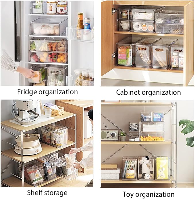 4 pack Stackable Refrigerator Organizer Bins Pull-Out Drawers for Fruit and Veggies Storage Organizer for Fridge Clear Drawer Containers with Handle Divided Organization for Produce Saver