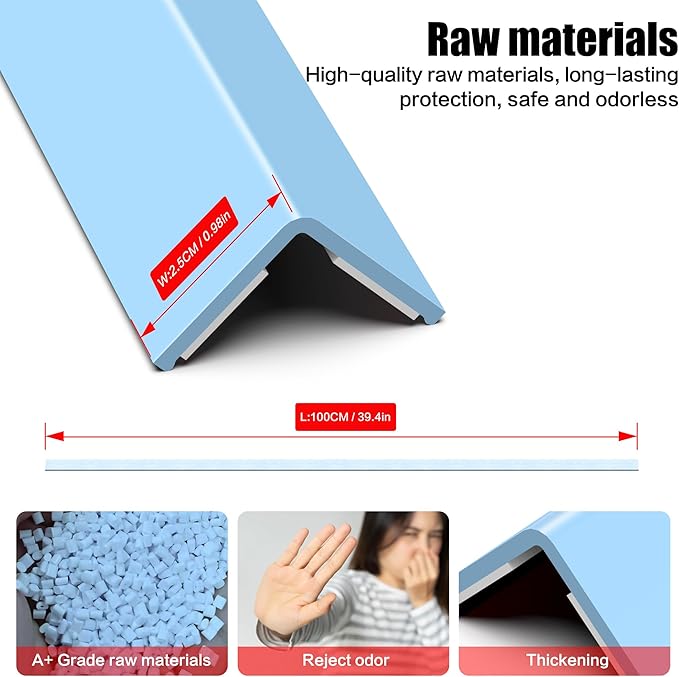 Frychee Wall Corner Protector, Walls Edge Protector, Self-Adhesive Wall Corner Guards, PVC Double-Sided Edge Protector, Furniture Stairs Guard (Blue 2PCS 100cm/39.37in)