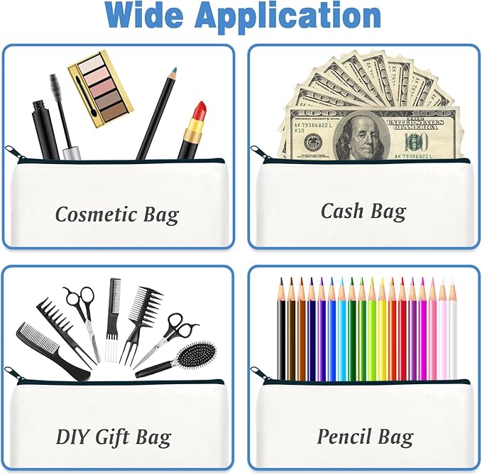 ZeeDix Canvas Pouch - Multi-purpose Cosmetic Bag with Zipper, DIY Craft Canvas Zipper Pouch Blank Makeup Bags Bulk Travel Toiletry Bag for Storage (8.3 x 5 inches)