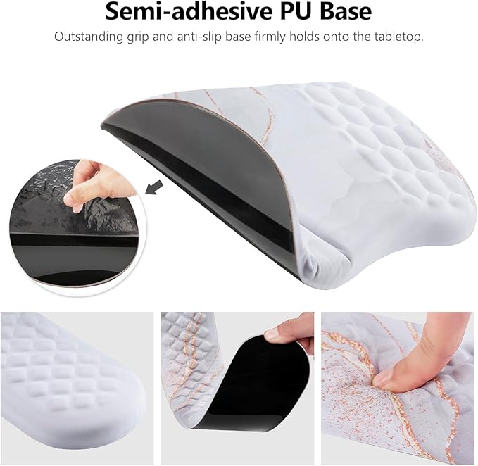 Mouse Pad Wrist Support, Laokiiy 2-in-1 Keyboard Wrist Rest + Ergonomic Mouse Pad, Non-Slip Wrist Rest for Computer Keyboard, Makes Typing Easy & Relieves Wrist Pain (White)