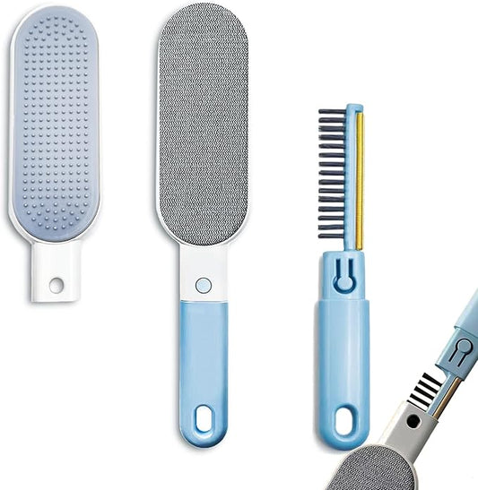 VrythosNex 4-in-1 Pet Hair Remover, Wool Hair Remover for Couch, Car, Furniture, Carpet Rake - Portable Dog Cat Fur Hair Removal Tool with Lint Brush, Fabric Shaver, Crevice Tool (Blue)