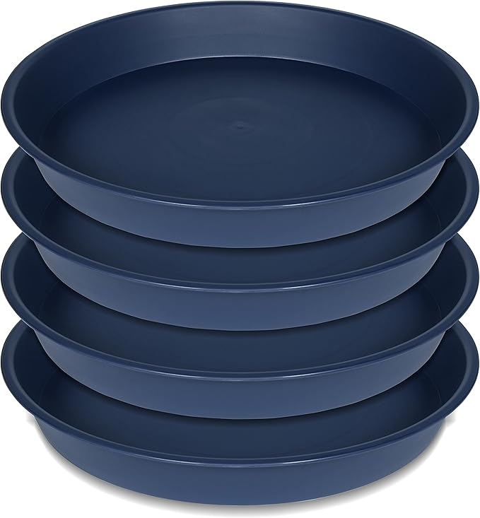 Bleuhome 4 Pack of 18 19 inch Plant Saucer Drip Tray (16.6 inch Base), Heavy Duty Deep Plant Saucers for Pots, Plastic Flower Planter Water Trays for Indoors Outdoor (19", Blue)