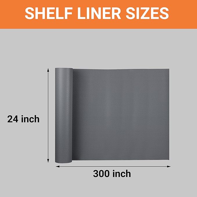FLPMIX 24-Inch Wide Cabinet Shelf Liner: Waterproof Under Sink Mat Dark Grey 24 x 300 - Washable Easy to Cut Large Kitchen Drawer Liner for Pantry Cupboard