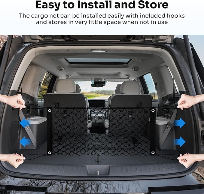 Cargo Net for 2024 2025 2026 Hyundai Santa Fe Trunk Net Envelope Style Mesh Trunk Net Organizer for Santa Fe Accessories Double Layer Elastic Nylon Rear Cargo Netting with Hooks