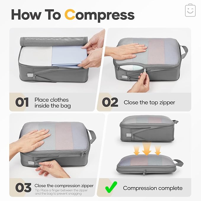 Veken 11 Set Compression Packing Cubes for Travel Essentials, Compressible Expandable Large Luggage Suitcase Organizer Bags for Clothing, Durable Space Saver Storage Bags with Toiletry Bags (Gray)