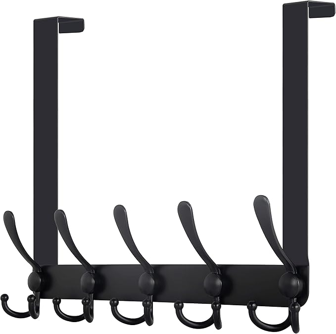 WEBI Over The Door Hooks,Over The Door Towel Rack,Door Hooks for Hanging,Door Coat Hanger Door Coat Rack for Towels,Clothes,Bathroom,Black
