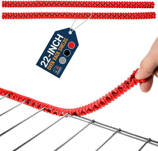 Silicone Oven Rack Shields by Linda’s Essentials (2 Pack) | Heat Resistance Silicone Oven Rack Protectors Guards Against Burns and Scars | 22 Inches Long (Red)