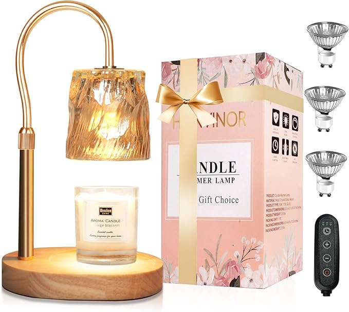 Candle Warmer Lamp with Timer & Dimmer, Candle Warmer Height Adjustable, Fits All Jar Scented Candles, Candle Lamp with 3 Bulbs, Charming Gift for Home Decor