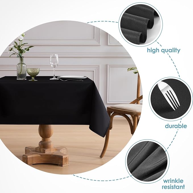 VidaFete 1 Pack Square Tablecloth 52 x 52 Inch Tablecloths Stain Wrinkle Resistant Polyester Dining Table Cover for Kitchen Dining Party Wedding Rectangular Tabletop Buffet Decoration(Black)