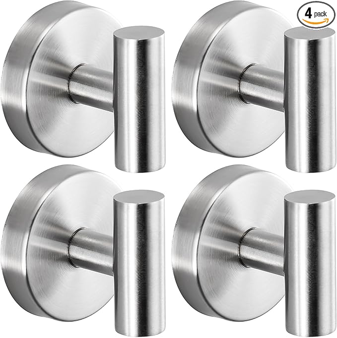 Suction Cup Hooks for Shower - Reusable Bathroom Hooks for Towels, Robes & Loofahs - No-Drill Mounting on Kitchen, Walls, Metal, Glass, Mirrors, Tile & Smooth Non-Porous Surfaces (4, Brushed Nickel)