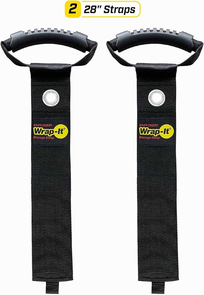 Easy-Carry Wrap-It Storage Straps - 28” (2-Pack) Black with Grommet - Cord Wrap and Hose Organizer for Your RV Tool Kit