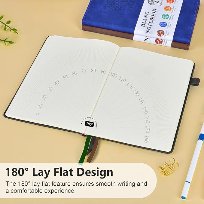 Blank Journal Ntebook for Men & Women, 160 Pages Blank Journals for Writing, Drawing,Sketch Book,5.9" x 8.5" Leather Sketchbook, Unlined Notebook for Work, School, Art - Black