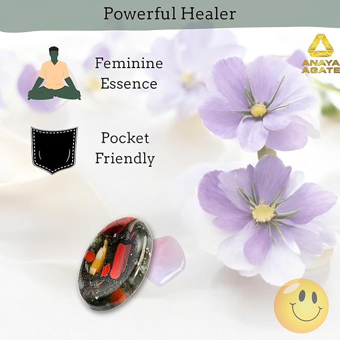 African Bloodstone Worry Stones – Crystal Thumb Worry Stone for Anguish, Stress – Relaxing and Soothing Balance Stones for Meditation – Healing Stones and Crystals for Men and Women