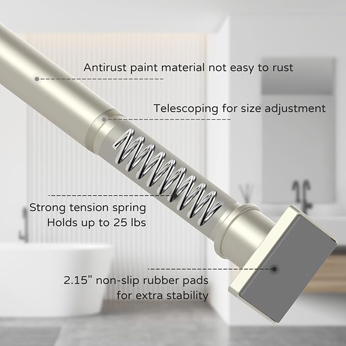 UIOSANRT Brushed Nickel Shower Curtain Rod 31-92 Inches Non-Slip Shower Rod Tension Mounted No Drill Tension Shower Curtain Rods Spring Tension Rod for Windows Bathroom