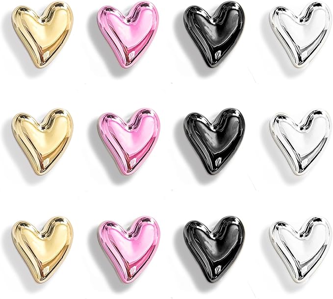 12PCS Gold Fridge Magnets Cute Heart Magnet for Refrigerator Small Black Pink Gradient Colorful Decorative Magnetic for Home Kitchen Office Whiteboard