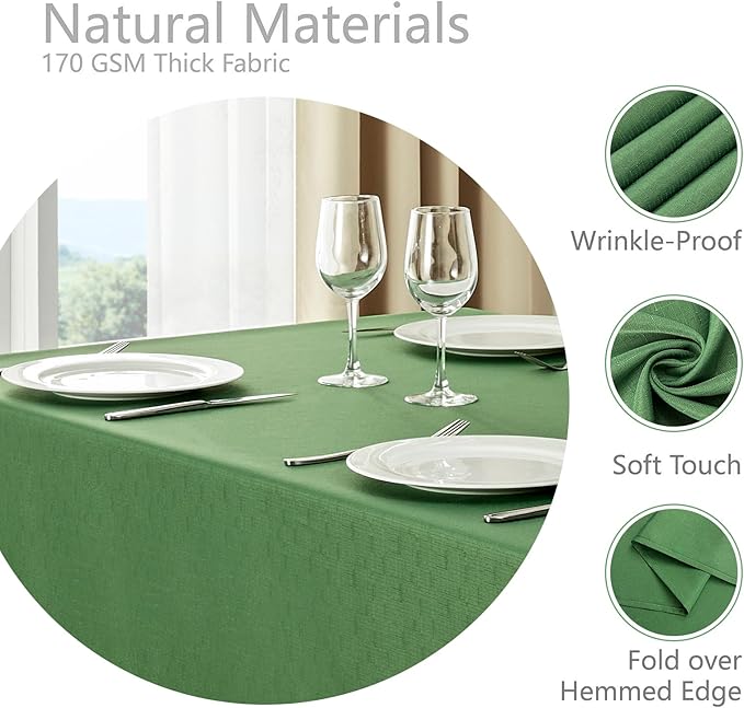 2 Pack Rectangle Tablecloth, 60x104 inch, Water Resistant Wrinkle Free Linen Textured Table Cloth Washable, Decorative Fabric Table Cover for Dining, Party and Camping, Green