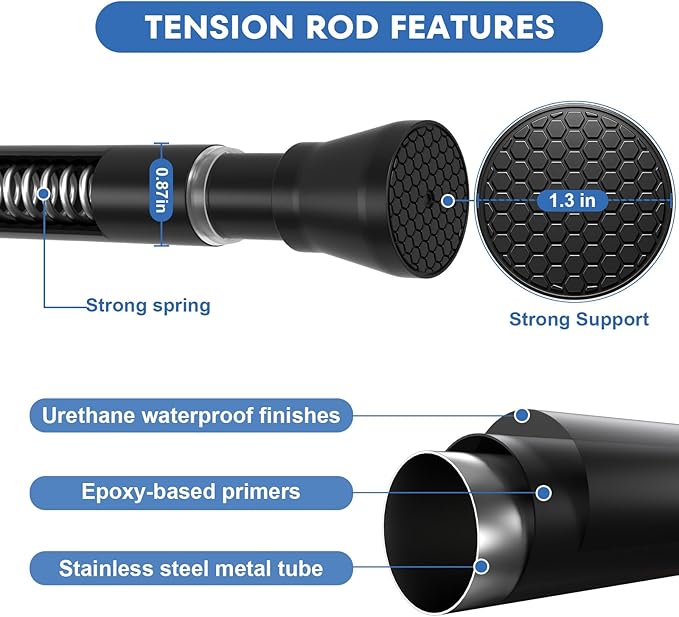 4Pack Tension Curtain Rod 30 to 64 Inch Black Adjustable Curtain Rods No Drilling Expandable Pressure Spring Tension Curtain Rod Curtain Rods For Windows Closet Doorway