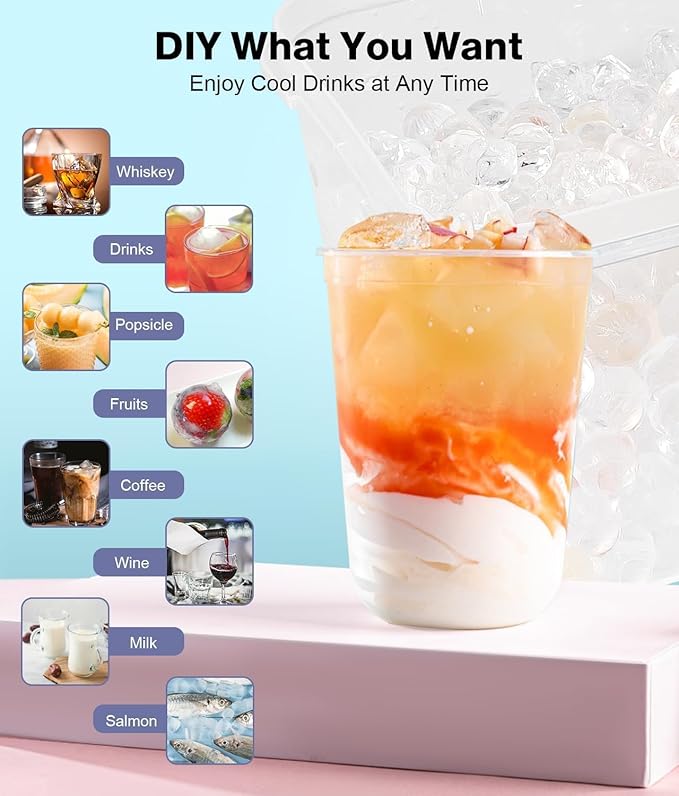 Ice Cube Trays for Freezer - Mini Round Ice Trays for Freezer with Lid and Bin, Small Tiny Crushed Nugget Freezer Trays for Chilling Drinks and Food Fresh
