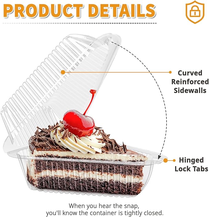 Zezzxu 50 Pack Cake Slice Containers with Hinged Lids, Clear Plastic Cheesecake Carriers Disposable Triangle Slice Boxes for Cake or Pie Slices, Sandwiches, Desserts