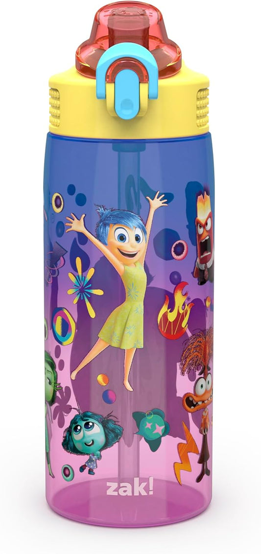 Zak Designs Disney and Pixar Inside Out 2 Sage Water Bottle For School or Travel, 25oz Durable Plastic Water Bottle With Straw, Handle, and Leak-Proof, Pop-Up Spout Cover (Emotions)
