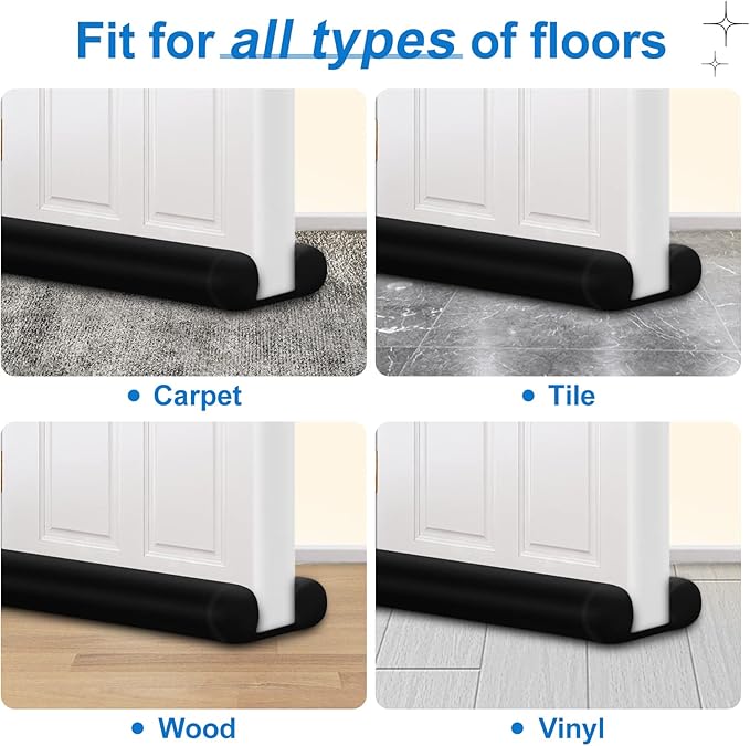 Door Draft Blocker 32 Inches Door Sweep for Interior Doors Wind Blocker Door Bottom Seal Weather Stripping Black Door Draft Stoppers for Bottom of Door 32 Inch Block Cold Air Noise Smoke Stopper