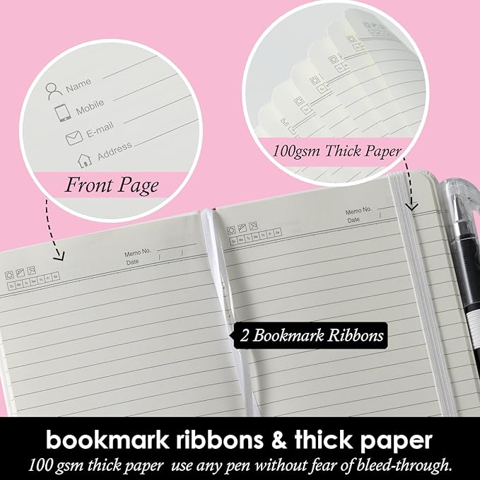 Small Notebook Pocket Size Journal 3.7" x 5.7" (3 Pack), A6 Mini Notepad with Pen, Small Leather Note Book, 100gsm Lined paper, 408 Pages, White