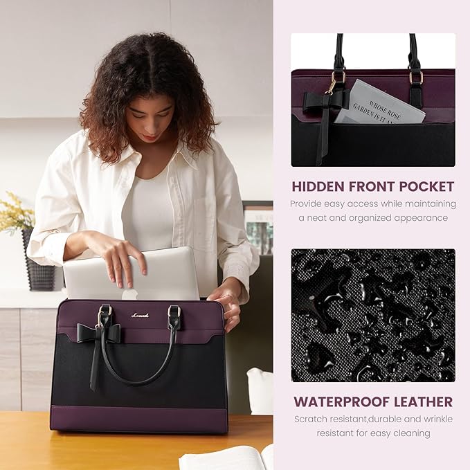 LOVEVOOK Laptop Tote Bag for Women, Leather Work Bag, Waterproof Business Teacher Bag, Large Computer Handbag Purse Briefcase, Office Gifts for Women