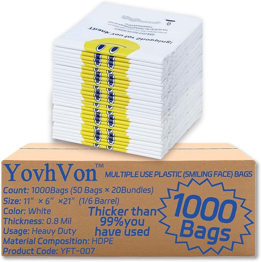 0.8Mil(20 Microns), 1000 Count, Plastic Bags with Handles, T-Shirt bags, Thank You bags, Shopping Bag, Grocery Bag, |for Store, Carry, Pack|, White, 1/6 Barrel, Large 11"x6"x21", Heavy Duty