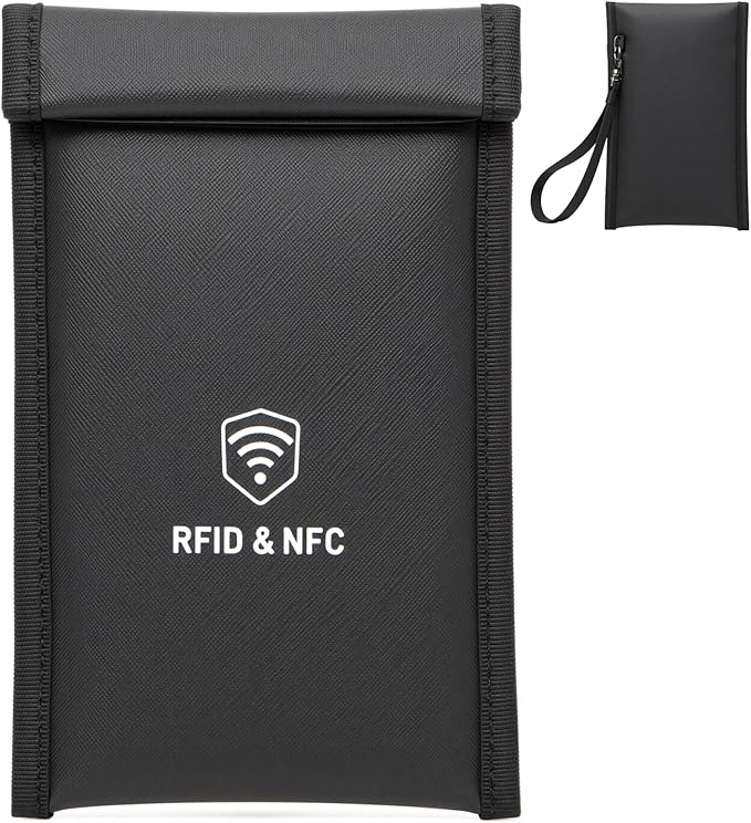 2 Pack Faraday Bags for Phones - [5G/Bluetooth/WiFi/GPS] Signal Blocker, Fireproof Waterproof Anti-Scratch | Detachable Wrist Strap, RFID Blocking Anti-Tracking Pouch